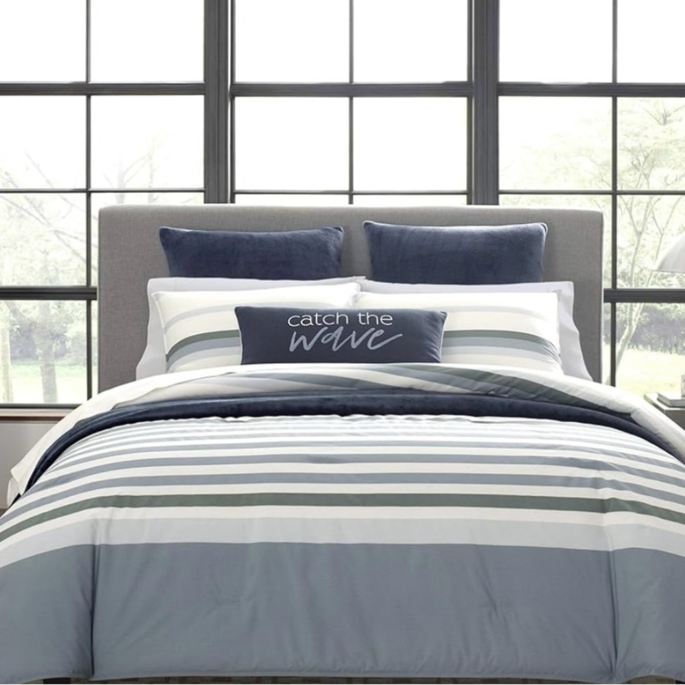 Nautica Lansier Cotton Grey Duvet Cover Set QUEEN - Picture 2 of 11